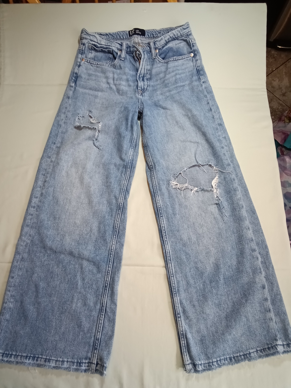 GAP Light Blue Distressed Wide-Leg Jeans — Women's Flare